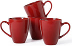 MONITO 17 OZ Coffee Mugs Set of 4, Large Ceramic Blue Coffee Mugs Set with handle for Tea/Latte/Milk/Cocoa, Funny Tea Cups for Office and Home, Engagement Gifts. (Red)