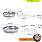 DELARLO Tri-ply Stainless Steel Frying Pan Set with Lid 8" 10" Induction large Skillets Chef's Pan,Pots and Pans Set Kitchen Cookware Set Suitable for All Stove
