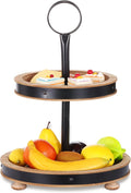 Urban Deco Wood Tiered Tray - 2-Tiered Farmhouse Serving Tray with Metal Handle for Kitchen Counter or Living Room Table