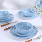 Webbylee 12-Piece Melamine Dinnerware Set for 4 – Unbreakable Plates & Bowls, Lightweight, Two-Tone Blue & Beige, Ideal for Family Meals, Camping, Picnic, Parties