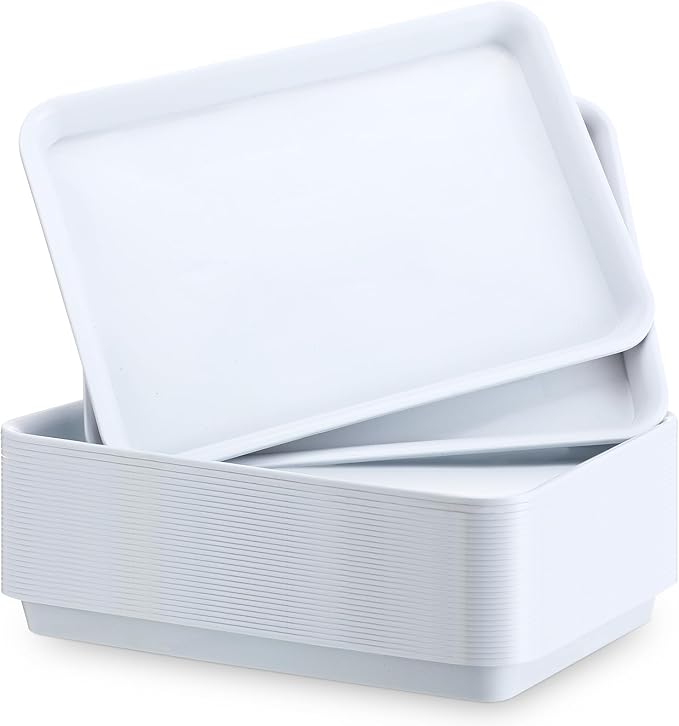 Ziliny 30 Pcs Serving Trays Plastic Serving Tray 12.6 x 9.1 x 1 White Platters Reusable Food Tray Party Trays Movie Night Snack Platters for Christmas Kitchen Cafeteria Veggie Cookies