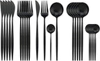 Black Silverware Set, 24-Piece Stainless Steel Flatware Set Service For 6, Mirror Polished Tableware Cutlery Set Knife Fork And Spoon For Home & Restaurant, Dishwasher Safe