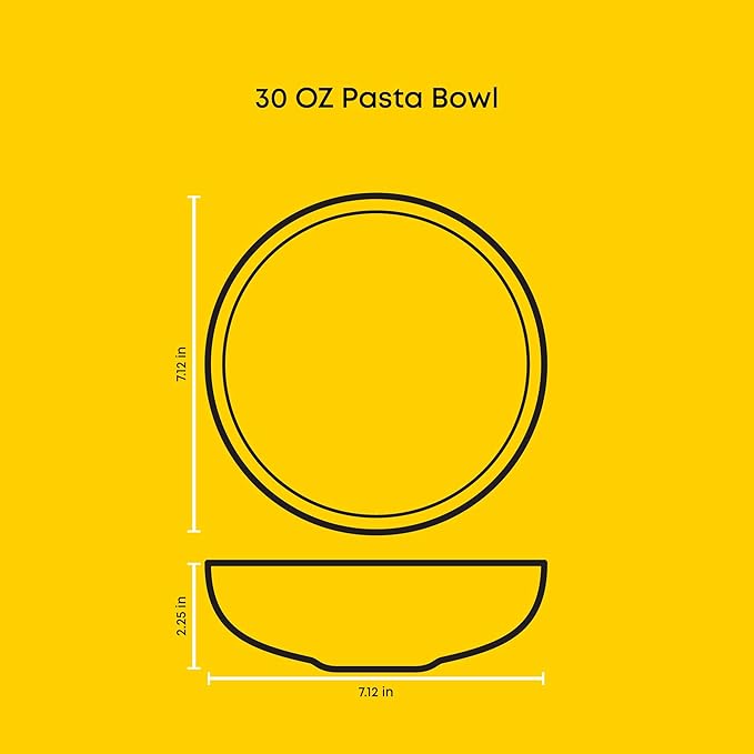 JoyJolt Mesa 30oz Stoneware Pasta Bowls Set of 4, Salad and Serving Bowl for Kitchen, Oatmeal, Soup, Dinner - Matte Linen White, Dishwasher and Microwave Safe, Wide and Shallow Plate