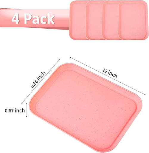 4 Pack Pink Plastic Serving Trays for Party Serving Food - Rectangular, 8.66 by 12 in, Heavy Duty Dessert Trays for Food Erving Platters for Party Tray Decor Veggie,Snack