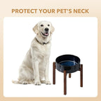Havniva Ceramic 8.2inch Raised Dog Bowl Set, Elevated with Acacia Wood Stand, Food and Water Bowl for Large Breed Dogs, Weighted Pet Dishes(60oz, Starry Sky)