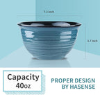 HASENSE Soup Bowls for Kitchen, 40 Ounce Large Cereal Bowls, 7 Inch Ceramic Serving Bowls for Salad Pasta Soup Popcorn, Dishwasher & Microwave Safe, Set of 4(Blue)