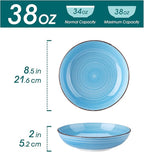 vancasso Bonita 38 oz Ceramic Pasta Bowls Set of 6, Microwave & Dishwasher Safe, 8.5 Inch Elegant Shallow Bowls Set for Pasta, Salad, & Soup – Large Capacity Pasta Plates Sets, Blue
