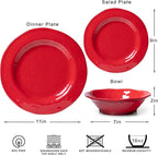 LEHAHA Red Melamine Dinnerware Sets, 18-Piece Melamine Dishes Set, Lightweight and Chip Resistant, Durable Plates and Bowls Set, Safe for Daily Use, Dishwasher Safe, Service for 6