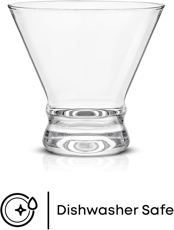 JoyJolt Afina Stemless Martini Glasses Set of 6, 8.5oz Liquor Drinking Glasses for Cocktail and Margarita, Bar Glass Cups, Glass Dessert Cups