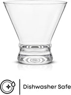 JoyJolt Afina Stemless Martini Glasses Set of 6, 8.5oz Liquor Drinking Glasses for Cocktail and Margarita, Bar Glass Cups, Glass Dessert Cups