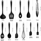 Kitchen Utensil Set - 11 Cooking Utensils - Colorful Silicone Kitchen Utensils - Nonstick Cookware with Spatula Set - Colored Best Kitchen Tools Kitchen Gadgets (Black)