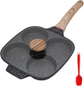 4-Cup Egg Pan Nonstick, Egg Frying Pan with Lid Pancake Pan, Omelet Pan Induction Compatible for Breakfast- Black