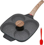 4-Cup Egg Pan Nonstick, Egg Frying Pan with Lid Pancake Pan, Omelet Pan Induction Compatible for Breakfast- Black