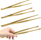 12 Inch & 10 Inch Fine Long Tweezers Tongs Stainless Steel, Gold Professional Kitchen Tweezers Tongs for Cooking, BBQ, Plating, Repairing (Pack of 4)