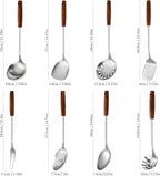 304 Stainless Steel Kitchen Utensils Set, 8 Pcs Long Cooking Utensils Set with Wooden Handle, Large Heat Resistant Kitchen Tools(Dishwasher Safe)