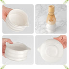 Matcha Whisk Set- Matcha Set includes Matcha Whisk and Bowl with Spout, Sifter, Holder and Scoop- The Perfect Bamboo Whisk for Matcha Tea (White)