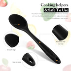 Shappy 4 Pieces Silicone Cooking Spoons 10.6 Inch Heat Resistant Kitchen Spoons for Mixing, Serving and Stirring Upgrade Large Non Stick Basting Utensils, Dishwasher Safe(Spoon,Black)