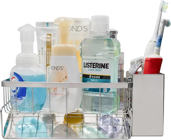 Sponge Holder for Kitchen,soap dispenser holder,multifunctional Stainless Steel sink caddy with Brush Holder,bathroom sink Organizers for Essentials,hand sanitizer holder,toothbrush Toothpaste holder