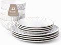FOBENTA 12 Piece Embossed Dinnerware Sets for 4, Elegant Plates and Bowls Sets, Microwave & Dishwasher Safe, Stoneware for Stylish Home Dining–Perfect Housewarming Gift for Busy Families & Hostesses