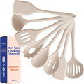 Non-Toxic Platinum Silicone Kitchen Utensil Set of 8 – Non-Scratch Cooking Spoons & Spatulas, 100% Plastic Free, Stainless Steel Core, Heat Resistant 500°F, Beige