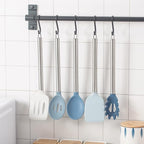 COOK WITH COLOR Silicone Cooking Utensils, Kitchen Utensil Set, Easy to Clean Silicone Kitchen Utensils, Cooking Utensils for Nonstick Cookware, Kitchen Gadgets Set, 5 Pieces, Blue and White