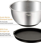 Wildone Mixing Bowls with Airtight Lids Set, 5PCS Stainless Steel Nesting Bowls for Kitchen, with Grater Attachments & Non-Slip Bottoms, Size 5, 3, 2, 1.5, 0.63 QT, Great for Mixing & Serving