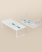 SONGMICS Spice Racks, Set of 2 Expandable Kitchen Countertop Shelves, Small Cupboard Organizers, Metal, Space-Saving Tabletop Shelves, Matte White UKCS402W01