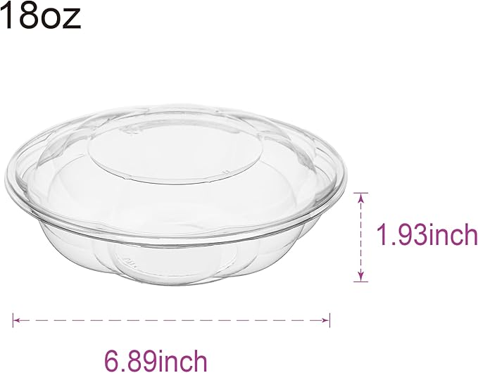 Jaluxing [18 oz. 150 Sets Clear Plastic Salad Bowls with Airtight Lids Disposable To Go Mixing Containers Serving for Fruit, Quinoa, Lunch and Meal Prep