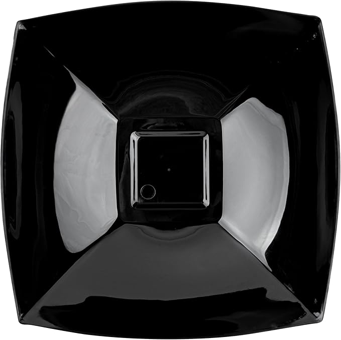 Restaurantware Moderna 64 Ounce Fancy Plastic Bowls 10 Square Disposable Salad Bowls - Durable Heavy-duty Black Plastic Bowls For Warm And Cold Foods
