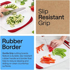 GORILLA GRIP BPA-Free Reversible Kitchen Cutting Board Set of 3, US Designed, Nonporous, Juice Grooves Catch Liquid, Slip Resistant Border, Dishwasher Safe, Durable Large Food Chopping Boards, Red