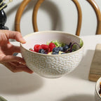 Soup Bowls 26 Oz - 6 inch Ceramic Cereal Bowls Set of 4, Kitchen Serving Dish, Embossed Bowl for Salad, Pho, Breakfast, Ramen, Rice, Dishwasher & Microwave Safe, Decorative Housewarming Gift