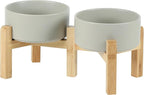 Havniva Ceramic Raised Double Bowls Set with Stand, 2 Heights Elevated, Food & Water Bowls for Small Breed Dogs, Weighted Dog Dishes, Pet Bowl(6.1'',28.7oz, Grey)