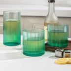 Ribbed Drinking Glasses 8pcs, 12oz and 10oz Glassware, Tumbler Glasses Cup Set for Wedding, Party, Christmas Gift, Green
