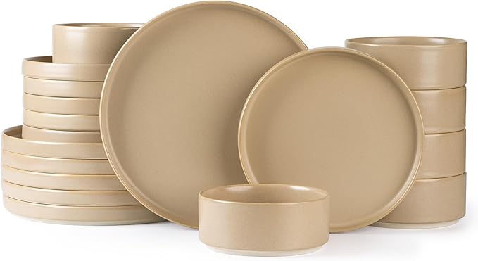 TheTerra Ceramic Dinnerware Sets for 6, 18 Pieces Porcelain Lightweight Plates and Bowls Sets, Scratch Resistant Dish Set, Oven & Microwave & Dishwasher Safe, Ivory Cream