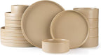 TheTerra Ceramic Dinnerware Sets for 6, 18 Pieces Porcelain Lightweight Plates and Bowls Sets, Scratch Resistant Dish Set, Oven & Microwave & Dishwasher Safe, Ivory Cream