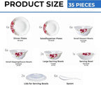 Borosil Gourmet Dinnerware Set For 6, 35 Pieces, White Dinner Plates and Bowls, Chip Resistant Tempered Opal Glass, Stain Resistant, Dishwasher & Microwave Safe Dinner Set For Gifting, Serves 6