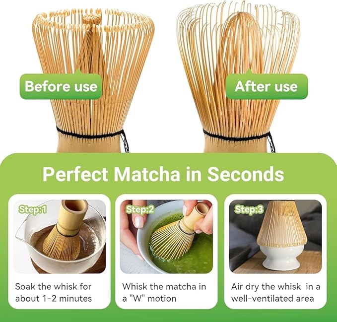 Matcha Whisk Set – 3 Bamboo Chasen Whisks (80, 100, 120 Prongs) | Traditional Japanese Matcha Tea Whisk Kit for Latte, Green Tea & Ceremony