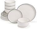 Vase and Vessel Ceramic Dinnerware Set, 12-Piece Service for 4, Round, Microwave and Dishwasher Safe, Cambridge Classics (French)