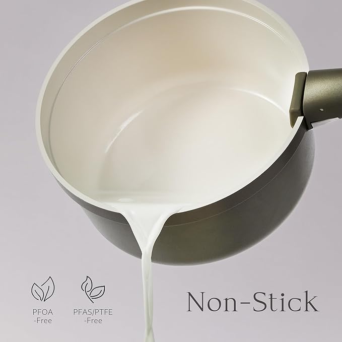 CAROTE Pots and Pans Set Nonstick, Ceramic Cookware Set with Detachable Handles, 5.5QT/3QT/2QT Non stick Stock Pot, Non-toxic Induction Cookware PFAS and PFOA Free, Olive Gree