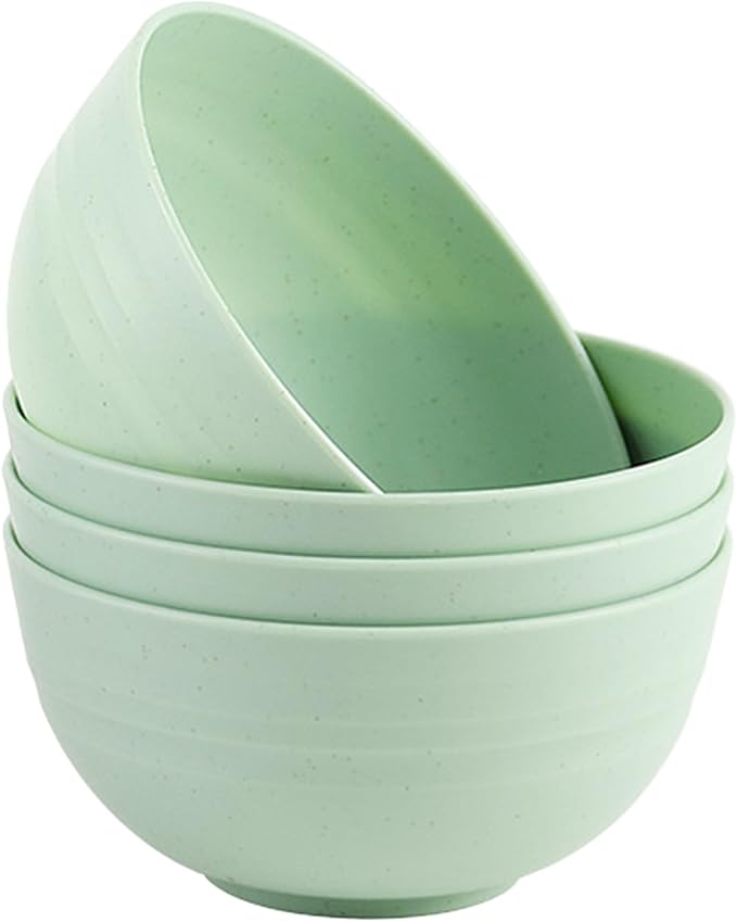 Unbreakable Wheat Straw Cereal Bowls Set of 4, 24 OZ Microwave and Dishwasher Safe Lightweight Soup and Salad Bowl Sets, Reusable Dessert Bowls for Rice, Pasta, Snack, Fruit, BPA Free (Green)
