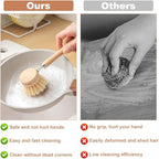 Bamboo Dish Brush Set, 1 Wooden Handle with 3 Natural Bristle Heads All Purpose Kitchen Scrub Brush with Sisal and Palm Horsehair for Cleaning Dishes Pans Vegetables(Color:Wood)