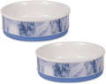 Bone Dry Ceramic Marble Non-Slip Pet Bowls, Dishwasher Safe, Large Set, 7.5x2.4, Blue, 2 Count