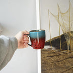 Bosmarlin Ceramic Coffee Mug Set of 4, 17 Oz, Coffee Cups with Big Handle, Microwave Safe, Unique Reactive Glaze (Blue&Red)