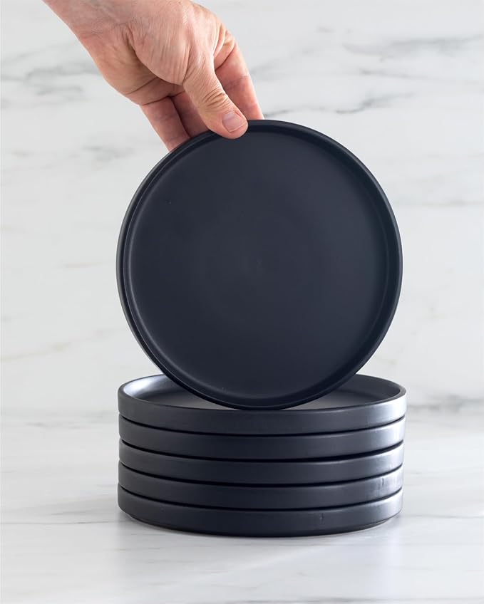 24 Piece Black Dinnerware Set for 8 | Matte Black Plates and Bowls Sets, Modern Stoneware Black Dishes Set | Scratch Resistant, Dishwasher & Microwave Safe | Matte Black Finish Ultra-Chic & Modern
