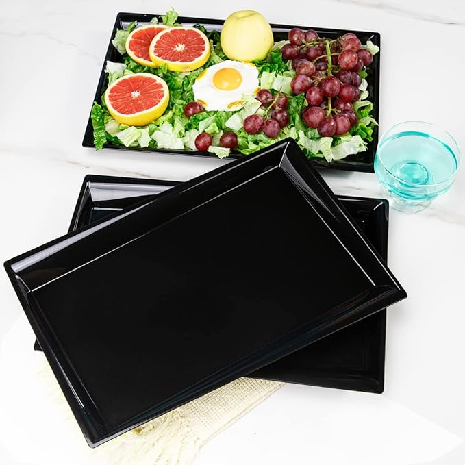 Supernal 12 Pack Black Plastic Serving Trays, 15"x10" PlasticTrays, Plastic Fast Food Tray, Heavy Duty Platters, Disposable Serving Party Platters Black，Party Serving Trays