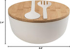 LOVYANXUE Bamboo Fiber Salad Bowl with Servers Set Large 9.8inches Nature Bamboo Mixing Bowl with Servers with Lid Spoon and Fork for Fruits,Salads and Vegetables