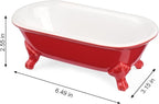 6.5" Ceramic Mini Decorative Clawfoot Bathtub Bar Soap Dish, Kitchen Sponge Holder and Shower Tray for Bathroom, 1 Pack(Chili)