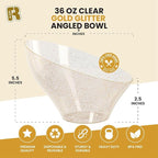 R-kay 6 Pack Gold Glitter Angled Candy Bowls - Large Gold Plastic bowls - Premium Plastic Serving Bowls Heavy Duty For Weddings Catering, parties, And All Occasions.