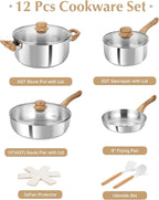 KOCH SYSTEME CS Stainless Steel Pots and Pans Set, Professional 18/10 Cookware Set Pots and Pans Set 12PCS with Cool-Touch Bakelite Handles, Tri-ply Base Kitchen Cookware Sets, Induction Compatible