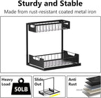 Ceetug Under Kitchen Sink Organizers and Storage Pull Out 2 Tier Metal Bathroom Cabinet Organizer (Black, 2 Pack)